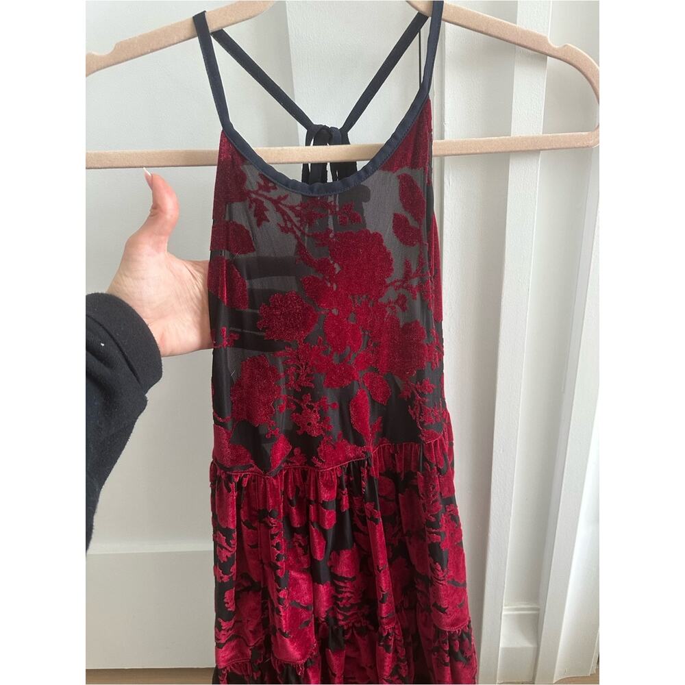 Free People Y2K Red Velvet Sheer Babydoll Dress - Picture 3 of 9